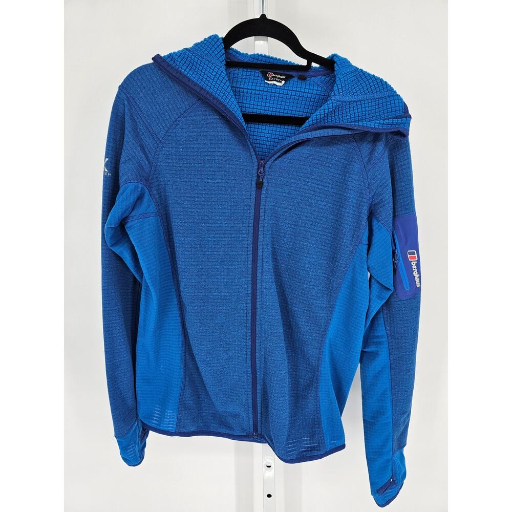 Berghaus Extrem Mens Sz L Full Zip Up Waffle Knit Athletic Hoodie Blue